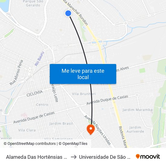Alameda Das Hortênsias Qd. 09 Impar to Universidade De São Paulo — Usp map
