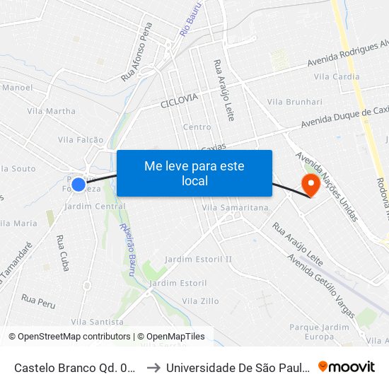 Castelo Branco Qd. 02 Impar to Universidade De São Paulo — Usp map