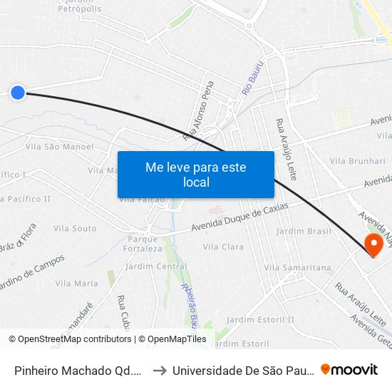 Pinheiro Machado Qd.10 Impar to Universidade De São Paulo — Usp map