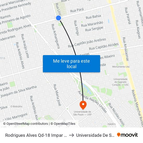 Rodrigues Alves Qd-18 Impar (Cemitério Da Saudade) to Universidade De São Paulo — Usp map