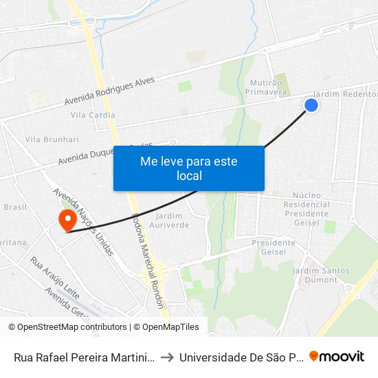 Rua Rafael Pereira Martini - Qd. 09 Par to Universidade De São Paulo — Usp map