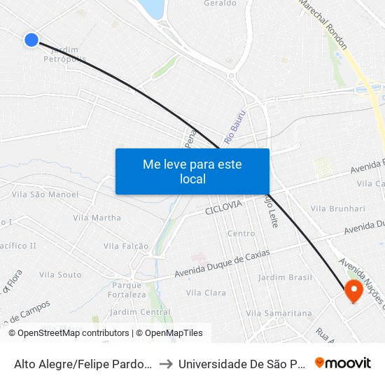 Alto Alegre/Felipe Pardo Qd. 01 Par to Universidade De São Paulo — Usp map