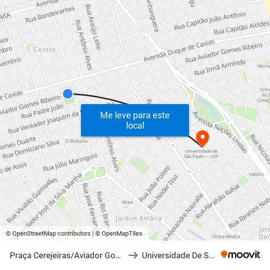 Praça Cerejeiras/Aviador Gomes Ribeiro Qd. 13 Par to Universidade De São Paulo — Usp map