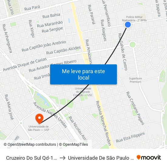 Cruzeiro Do Sul Qd-13 Par to Universidade De São Paulo — Usp map