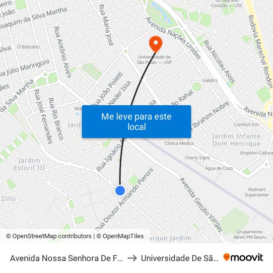 Avenida Nossa Senhora De Fátima, Qd. 07 Impar to Universidade De São Paulo — Usp map