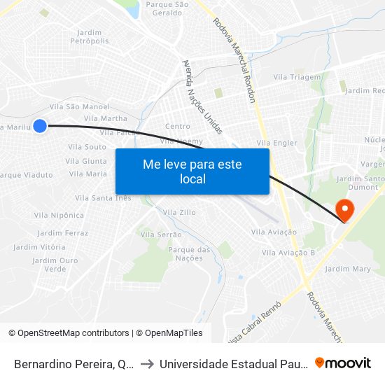 Bernardino Pereira, Qd. 3 Ímpar to Universidade Estadual Paulista - Unesp map