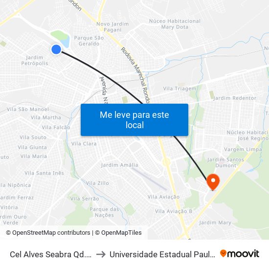 Cel Alves Seabra Qd. 18 Impar to Universidade Estadual Paulista - Unesp map