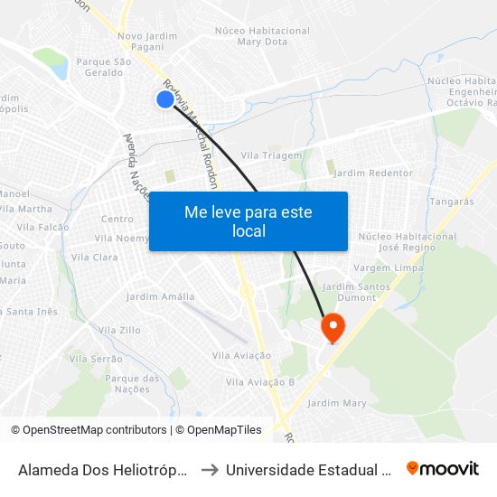 Alameda Dos Heliotrópos Qd. 06 Impar to Universidade Estadual Paulista - Unesp map