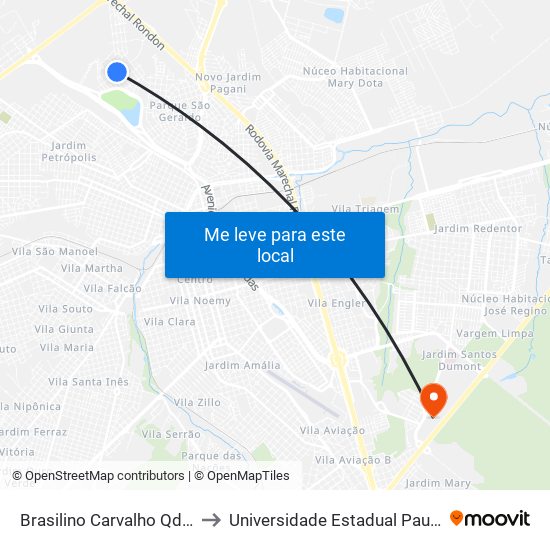 Brasilino Carvalho Qd. 08 Impar to Universidade Estadual Paulista - Unesp map
