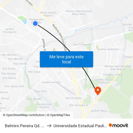 Belmiro Pereira Qd. 01 Impar to Universidade Estadual Paulista - Unesp map