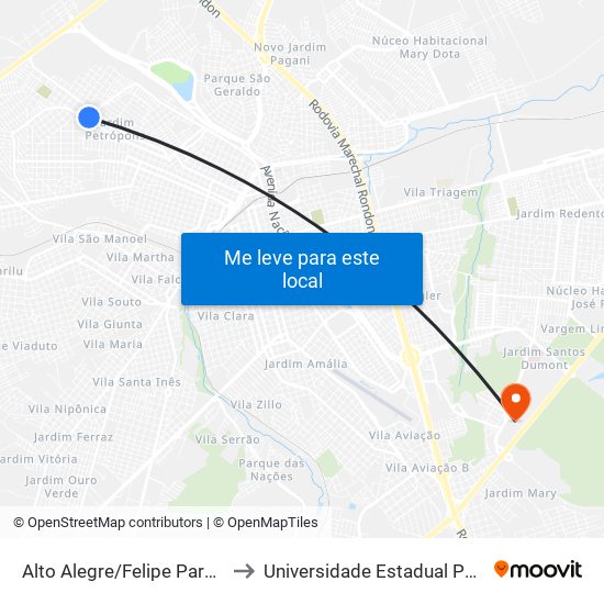 Alto Alegre/Felipe Pardo Qd. 01 Par to Universidade Estadual Paulista - Unesp map