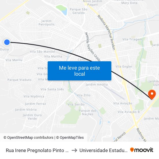 Rua Irene Pregnolato Pinto Nogueira - Qd. 03 Ímpar to Universidade Estadual Paulista - Unesp map