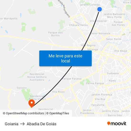 Goiania to Abadia De Goiás map