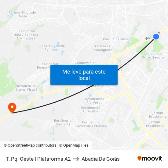 T. Pq. Oeste | Plataforma A2 to Abadia De Goiás map