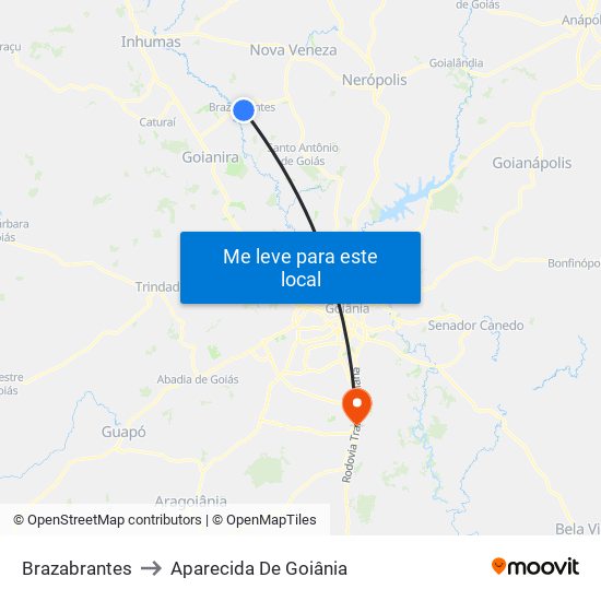 Brazabrantes to Aparecida De Goiânia map