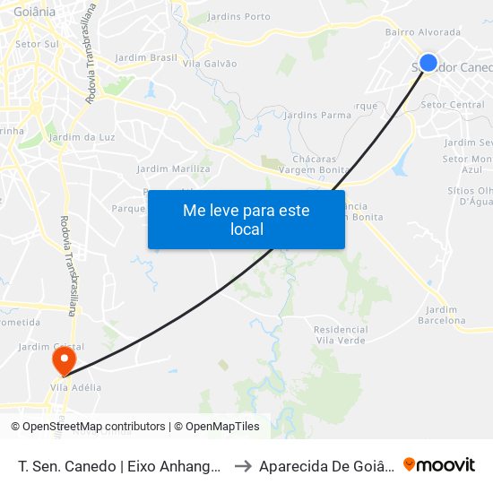 T. Sen. Canedo | Eixo Anhanguera to Aparecida De Goiânia map