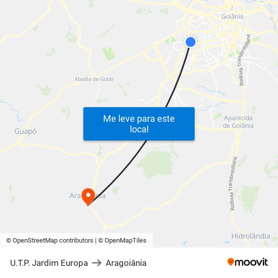 U.T.P. Jardim Europa to Aragoiânia map