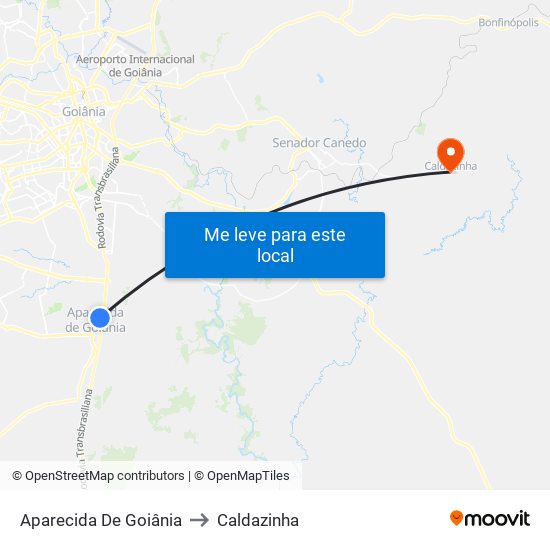 Aparecida De Goiânia to Caldazinha map