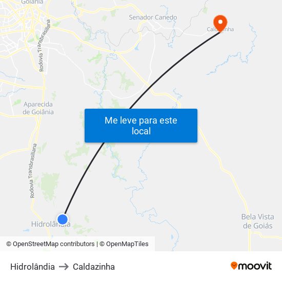 Hidrolândia to Caldazinha map