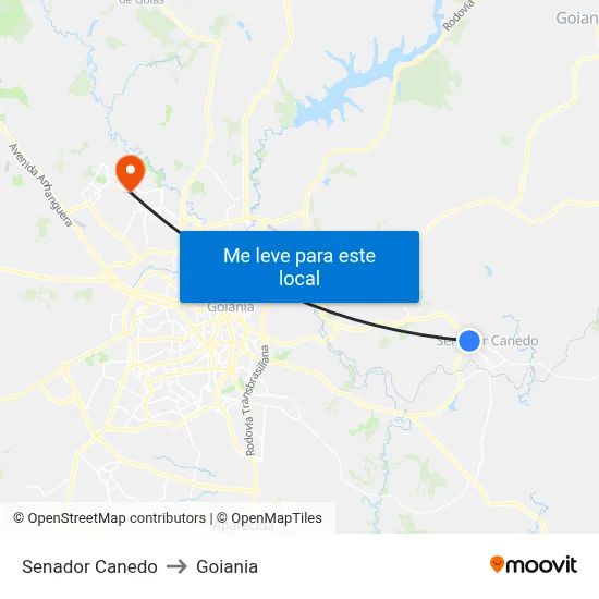 Senador Canedo to Goiania map