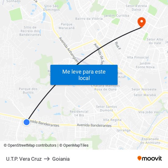 U.T.P. Vera Cruz to Goiania map