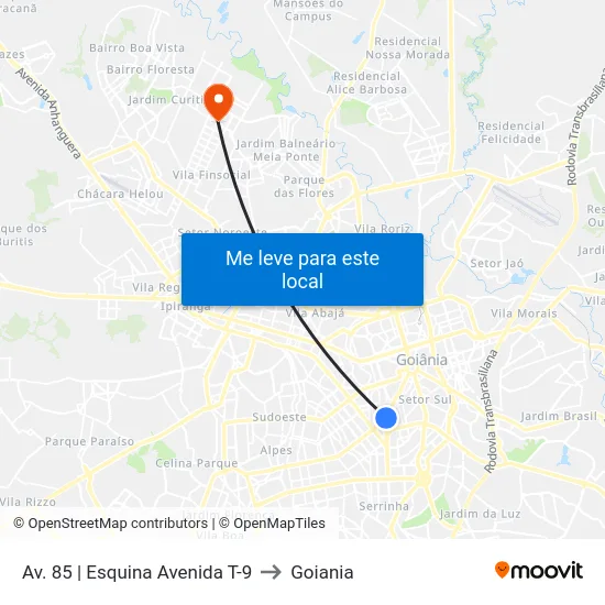 Av. 85 | Esquina Avenida T-9 to Goiania map