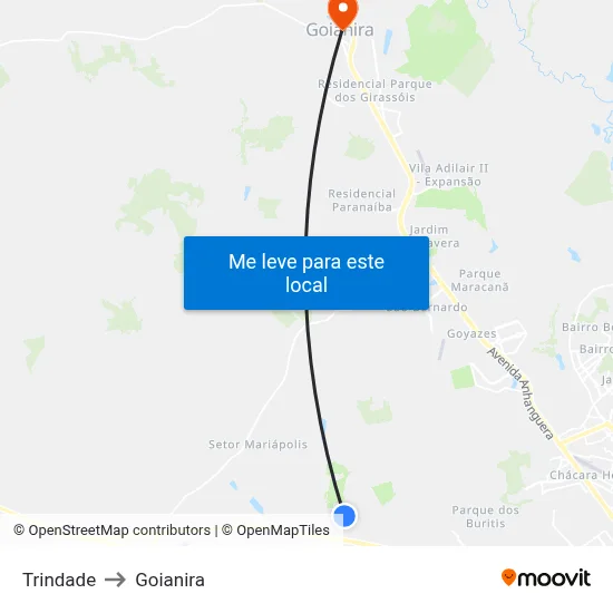 Trindade to Goianira map
