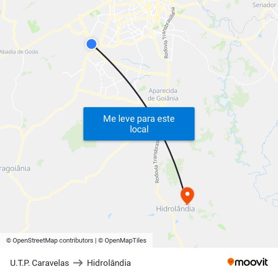 U.T.P. Caravelas to Hidrolândia map