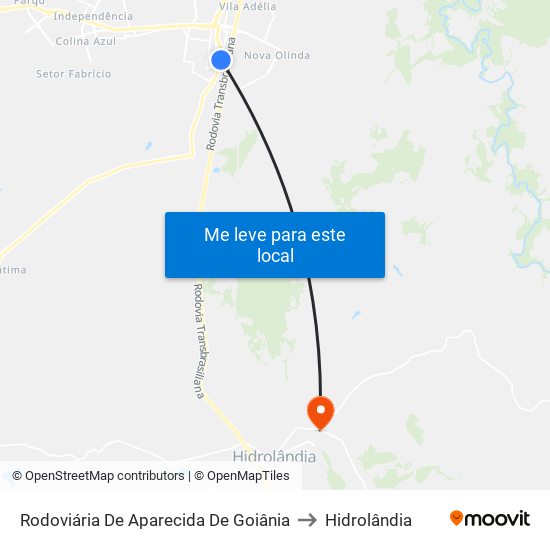 Rodoviária De Aparecida De Goiânia to Hidrolândia map