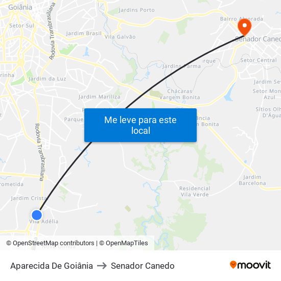 Aparecida De Goiânia to Senador Canedo map