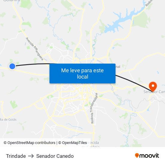 Trindade to Senador Canedo map