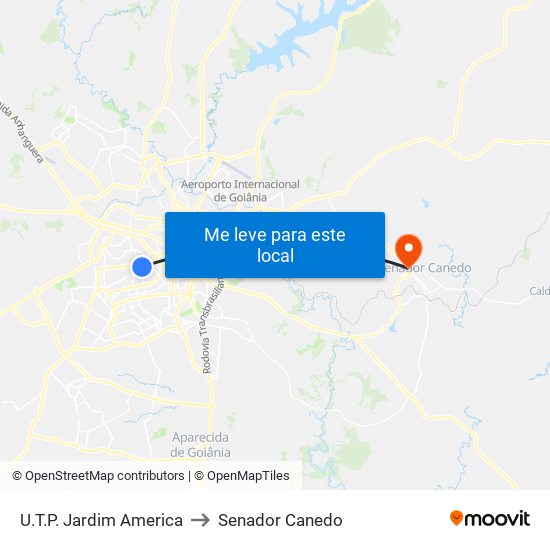 U.T.P. Jardim America to Senador Canedo map