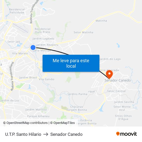 U.T.P. Santo Hilario to Senador Canedo map