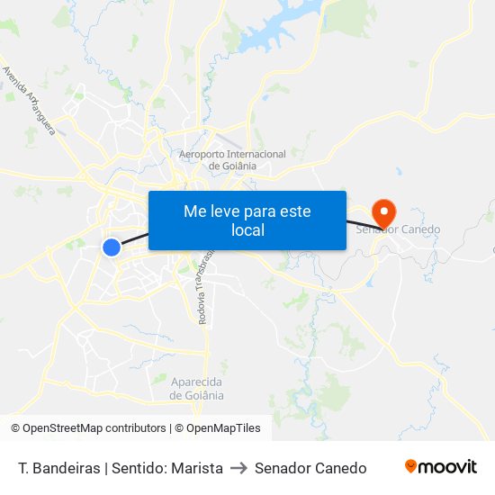 T. Bandeiras | Sentido: Marista to Senador Canedo map