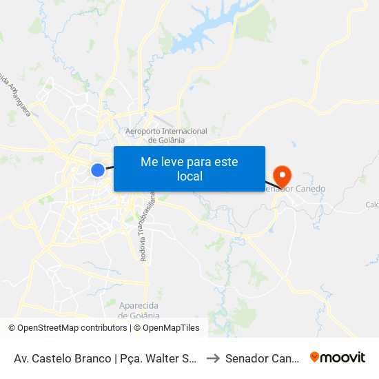 Av. Castelo Branco | Pça. Walter Santos to Senador Canedo map