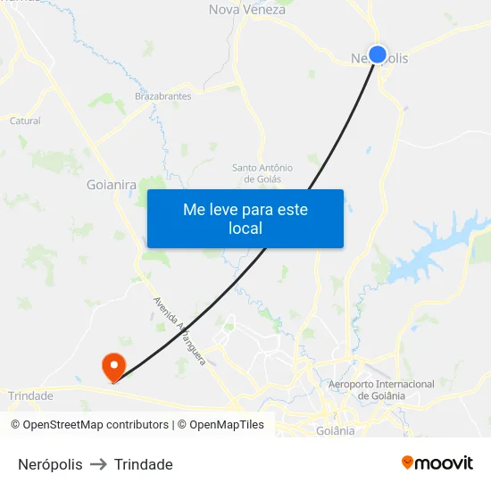 Nerópolis to Trindade map