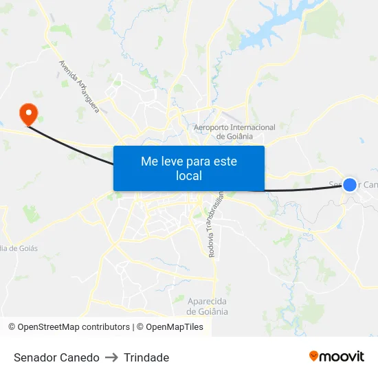 Senador Canedo to Trindade map