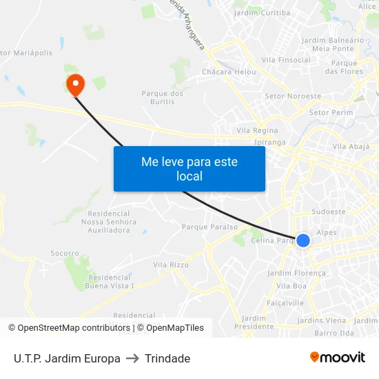 U.T.P. Jardim Europa to Trindade map