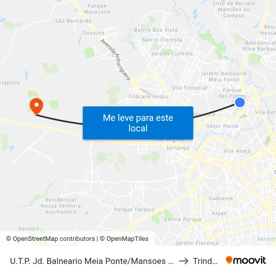 U.T.P. Jd. Balneario Meia Ponte/Mansoes Goianas to Trindade map