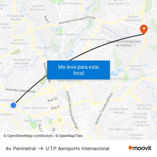 Av. Perimetral to U.T.P. Aeroporto Internacional map