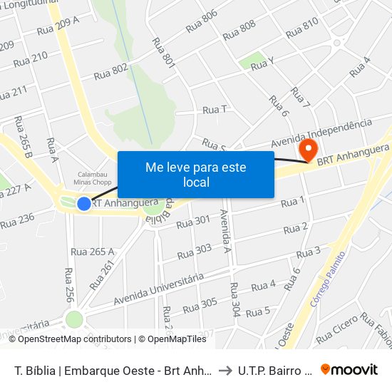 T. Bíblia | Embarque Oeste - Brt Anhanguera to U.T.P. Bairro Feliz map