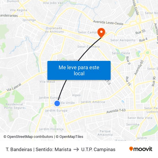 T. Bandeiras | Sentido: Marista to U.T.P. Campinas map