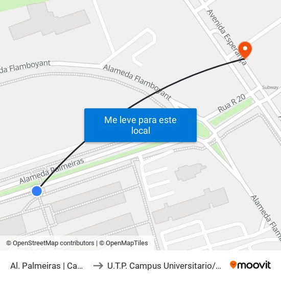 Al. Palmeiras | Campus Ufg to U.T.P. Campus Universitario / Conj. Itatiaia map