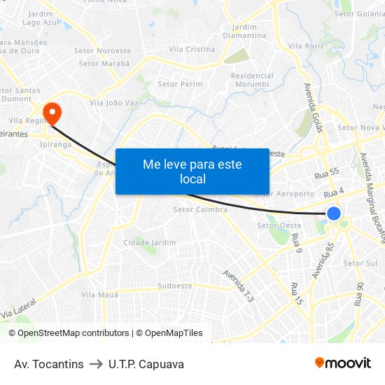 Av. Tocantins to U.T.P. Capuava map