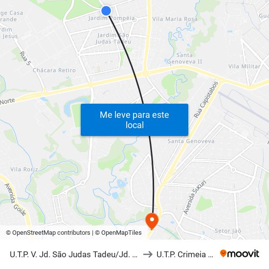 U.T.P. V. Jd. São Judas Tadeu/Jd. Pompeia to U.T.P. Crimeia Leste map