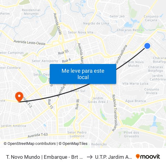 T. Novo Mundo | Embarque - Brt Anhanguera to U.T.P. Jardim America map