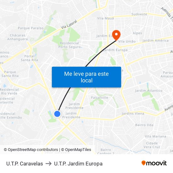 U.T.P. Caravelas to U.T.P. Jardim Europa map