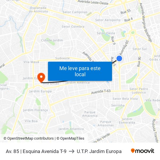 Av. 85 | Esquina Avenida T-9 to U.T.P. Jardim Europa map