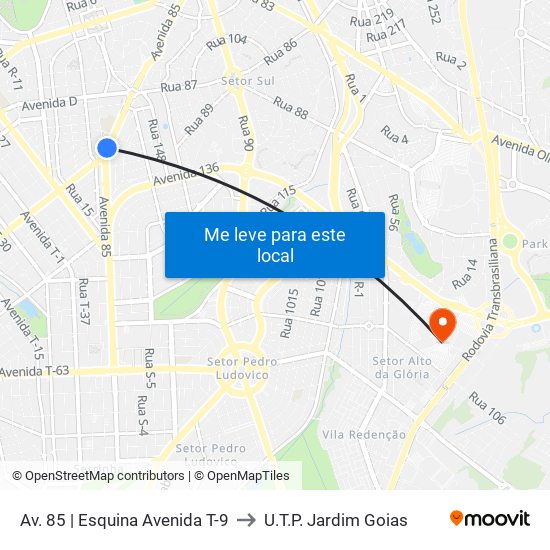 Av. 85 | Esquina Avenida T-9 to U.T.P. Jardim Goias map