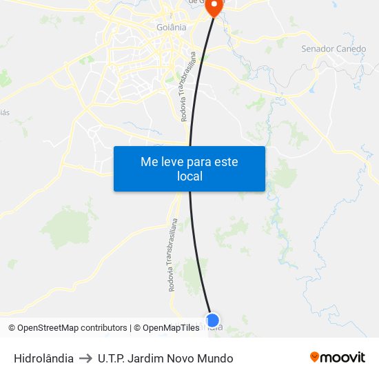 Hidrolândia to U.T.P. Jardim Novo Mundo map